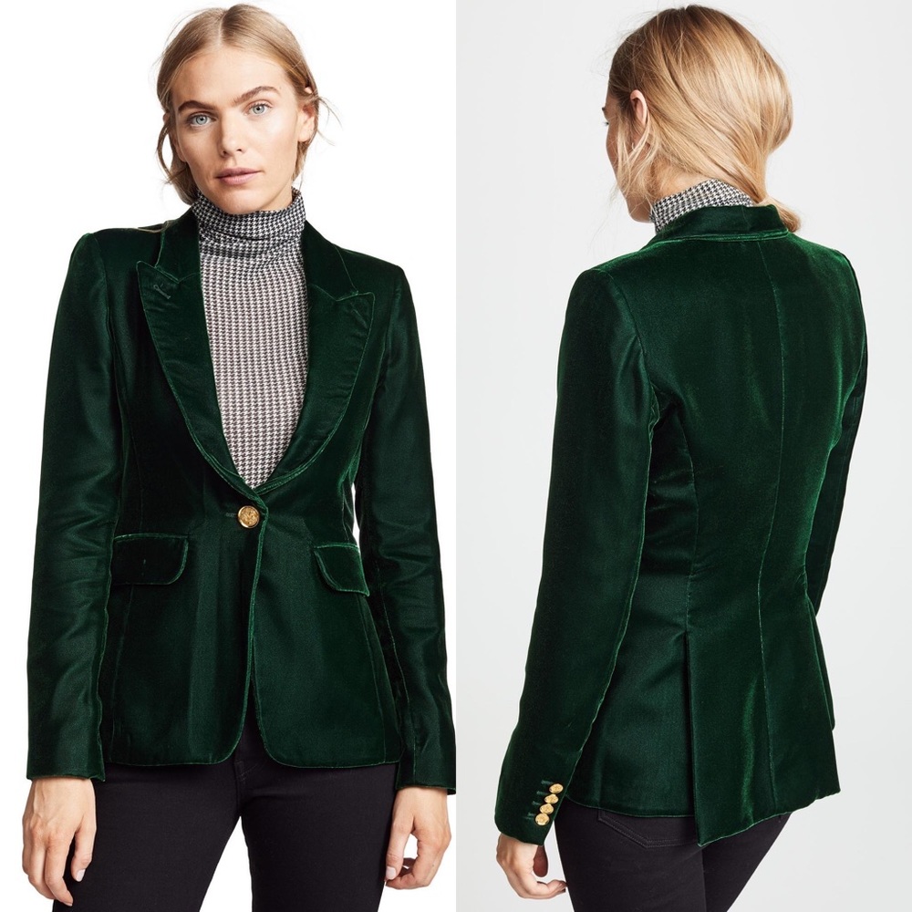 Smythe Emerald Velvet Blazer with Gold Button